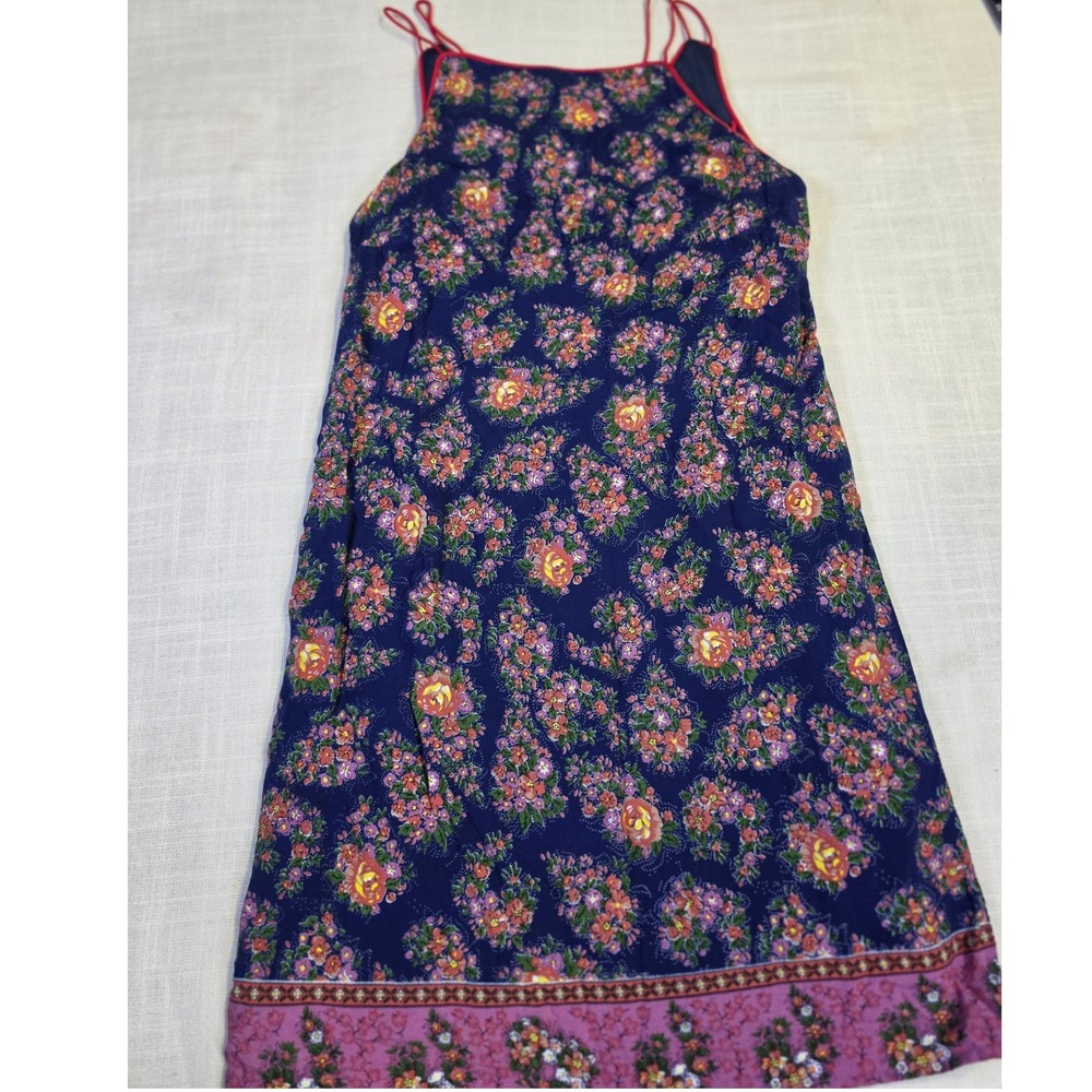 Floral Strappy Back Mini Dress Navy Blue Pink Orange Rayon Size S 865-211328